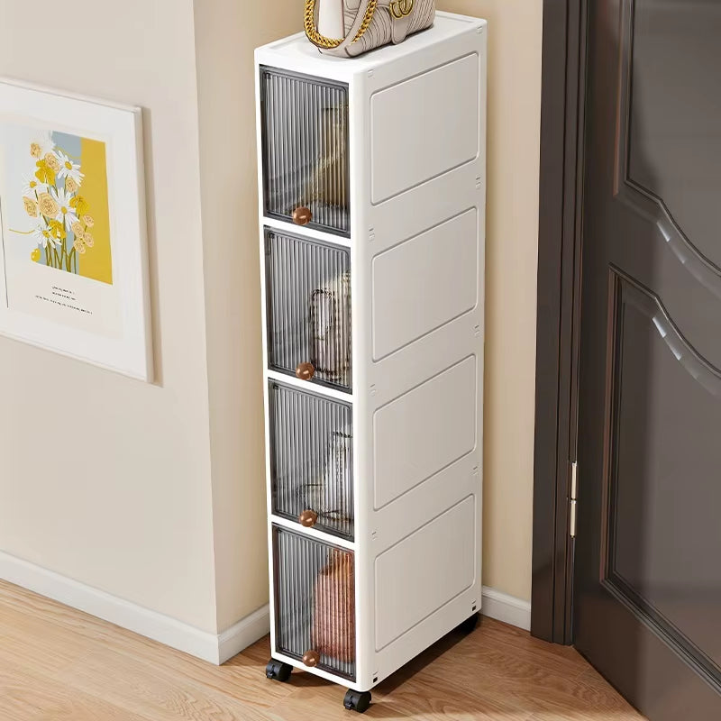 20Cm-Flip Lid Slit Storage Cabinet, Kitchen Slit Shelf, Bathroom Multi-Layer Plastic Snack Cabinet, Narrow-Edge Storage Cabinet