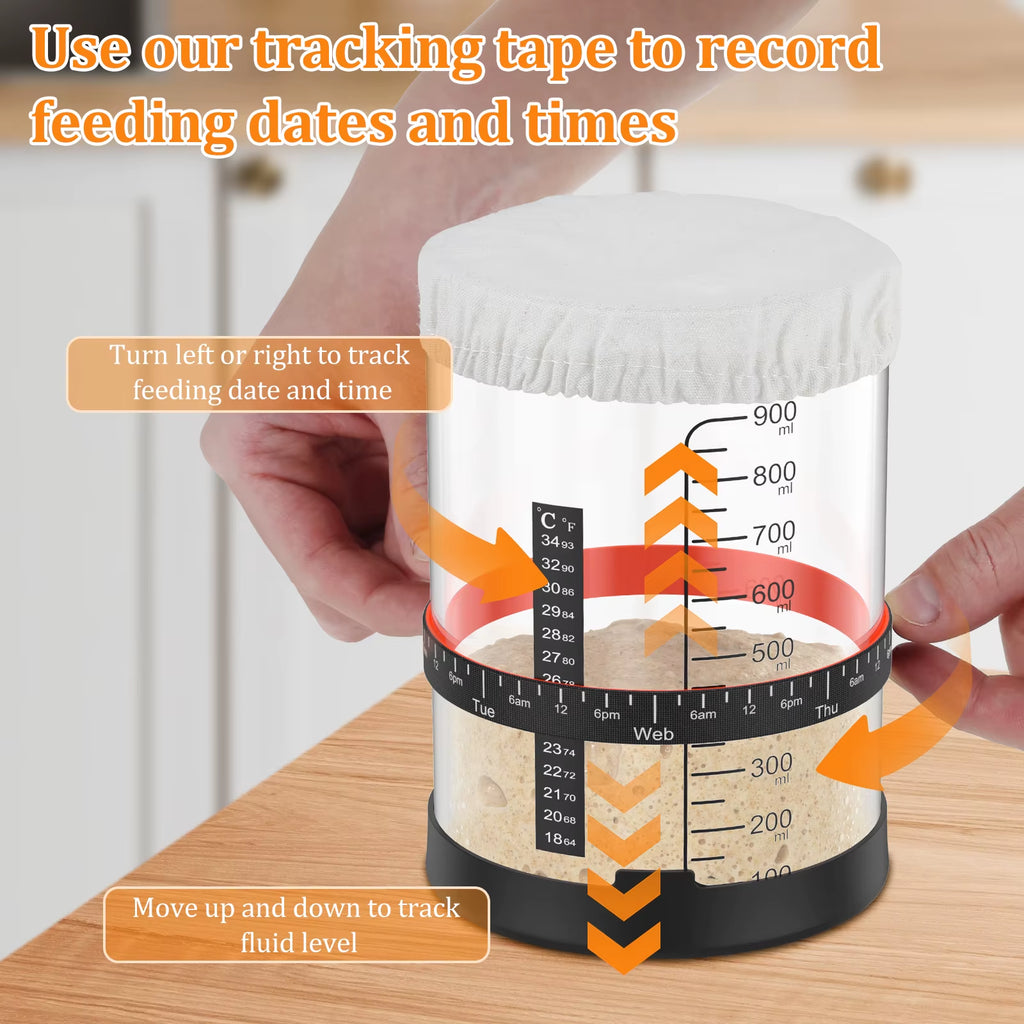 Sourdough Starter Jar 900Ml Starter Container Clear Glass Jar and Accessory Sourdough Bread Baking Supplies Ferment Food Storage