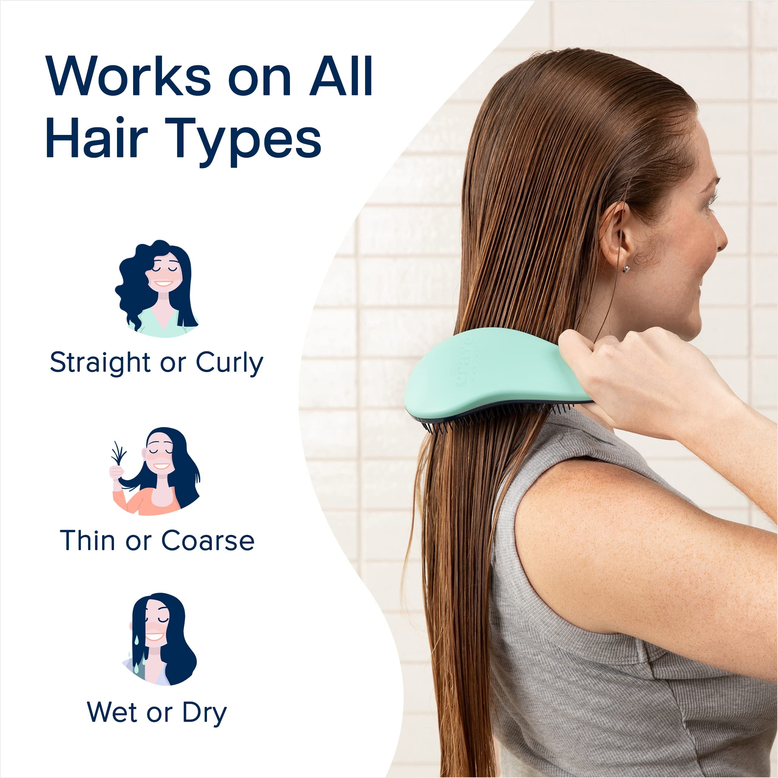 Glide Thru Detangling Brush by  - Tangle-Free Hairbrush for Curly and Straight Hair - Gentle Detangler for Kids, Teens, and Adults - Wet and Dry Hair Care - Travel-Friendly, Turquoise