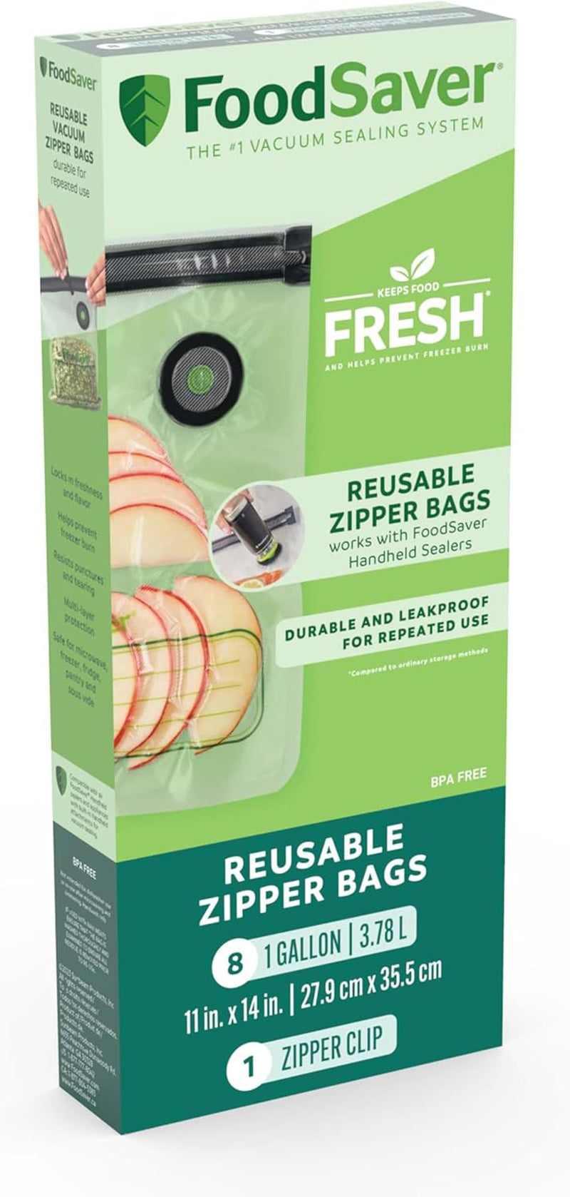 Reusable Vacuum Zipper Bags, Gallon-Size (3.78 L), 8 Pack