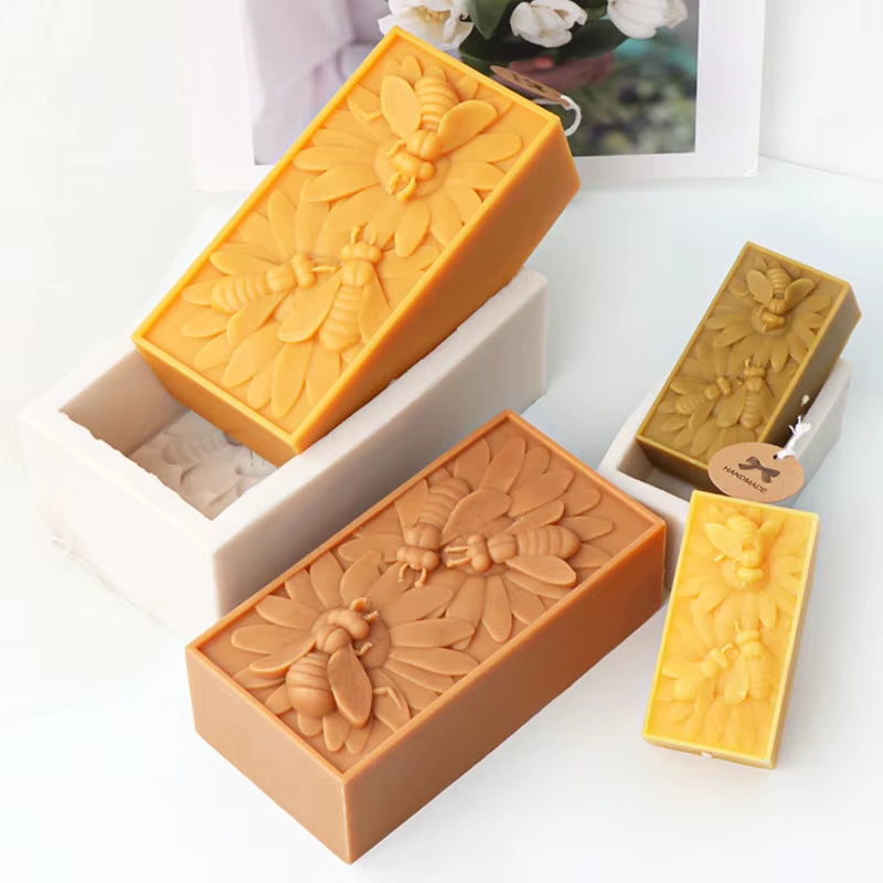 Bee Honeycomb Flower Candle Silicone Mold Rectangle Bee Wax Soap Making Mould Gypsum Candle Resin Tool Chocolate Baking Kit Gift