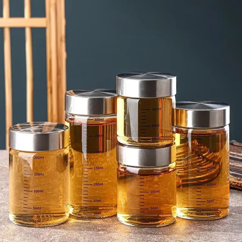 100-500Ml High Borosilicate Glass Bottle with Scale Heat-Resistant Glass Seal Jar Kitchen Seasoning Spices Storage Bottle Gadget