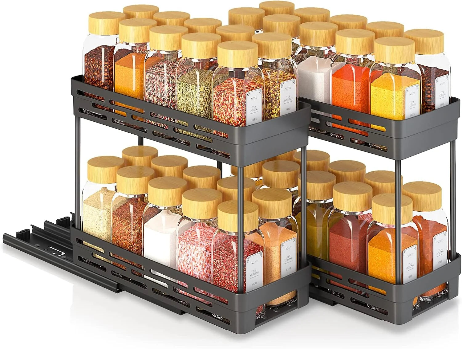3 Packs Pull Out Spice Rack Organizer for Cabinet,  Slide Out Spice Racks Organizer, Easy to Install Spice Cabinet Organizers, 4.33''Wx10.4''Dx8.5''H, Each Tier Hold 10 Spice Jars - 2 Tier