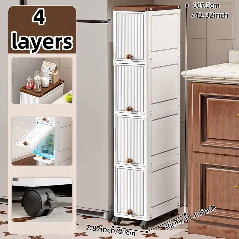 20Cm-Flip Lid Slit Storage Cabinet, Kitchen Slit Shelf, Bathroom Multi-Layer Plastic Snack Cabinet, Narrow-Edge Storage Cabinet
