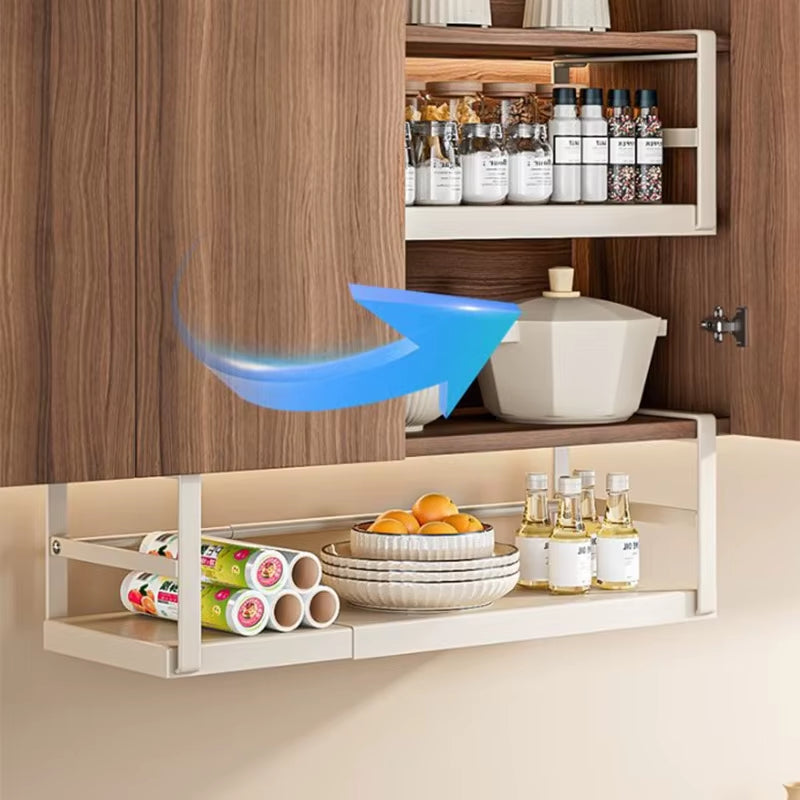 Kitchen Storage Rack Roll Paper Cling Film Hanging Shelf under the Cabinet Utensils Seasoning Storage Organizer Retractable