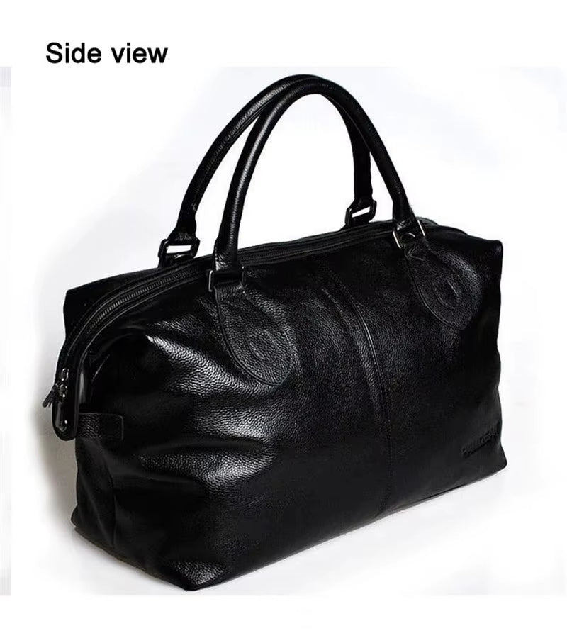 Fashion Genuine Leather Travel Bag Men'S Luggage Bags Large Male Duffle Bag Weekend Women Shoulder Bag Big Tote Handbag Black