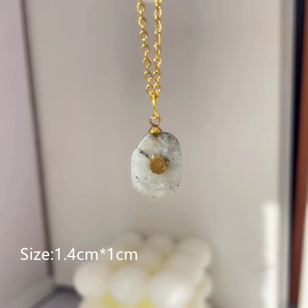 2022 New Gray Enamel round Star Sun Charm Natural Stones Pendants Necklace Stainless Steel Clavicle Chain Jewelry