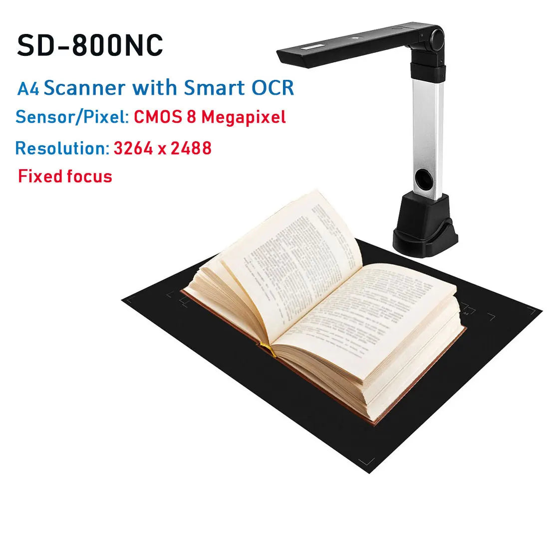 Book Scanner T101 Autofocus Document Scanner Max A4 A3 Size with Smart OCR Led Table Desk Lamp for Family Home Office