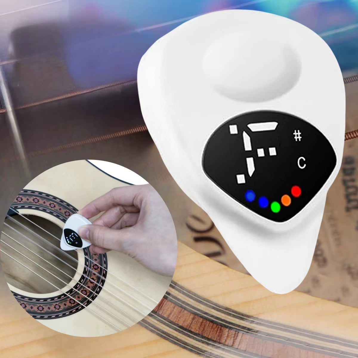 Miwayer 2-In-1 Guitar Pick Tuner/Digital Guitar Pick Tuner W/Led Screen Display/ for Electric & Bass,Ukulele/12 Equal Temperamen