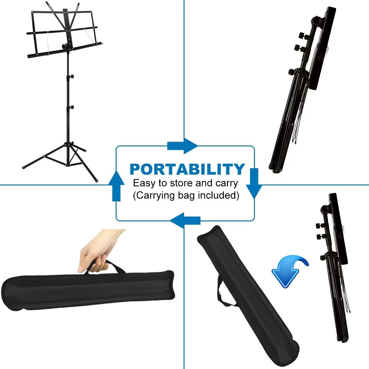 Music Stand 2 in 1 Dual Use Folding Sheet Music Stand Desktop Book Stand Portable and Lightweight