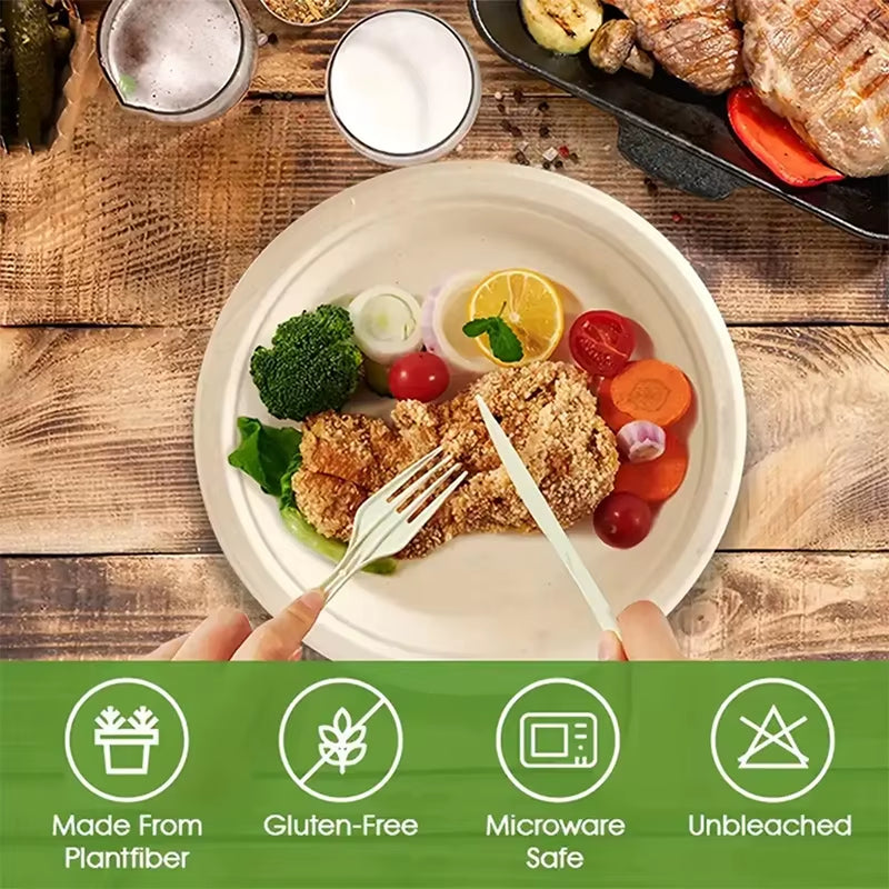 50Pcs/Set Disposable round Plates Pulp Lunch Boxes Disposable Paper Plates Light Takeaway Salad Soup Noodle Square Bowls