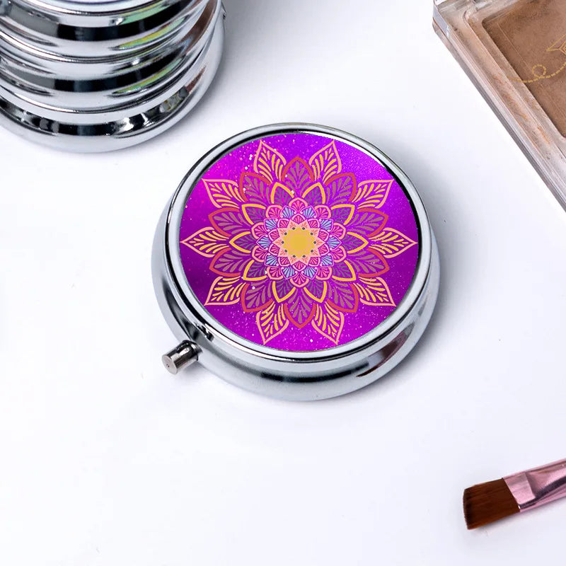 Circular Storage with 3 Compartments Single Compartment Metal Small Medicine Box Jewelry Box Foldable Portable Mini Medicine Box