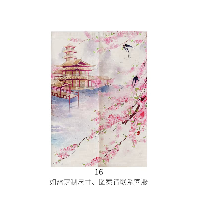 Japanese Ukiyo-E Linen Door Curtain Noren Bedroom Kitchen Curtains Home Entrance Decoration Customizable Curtain