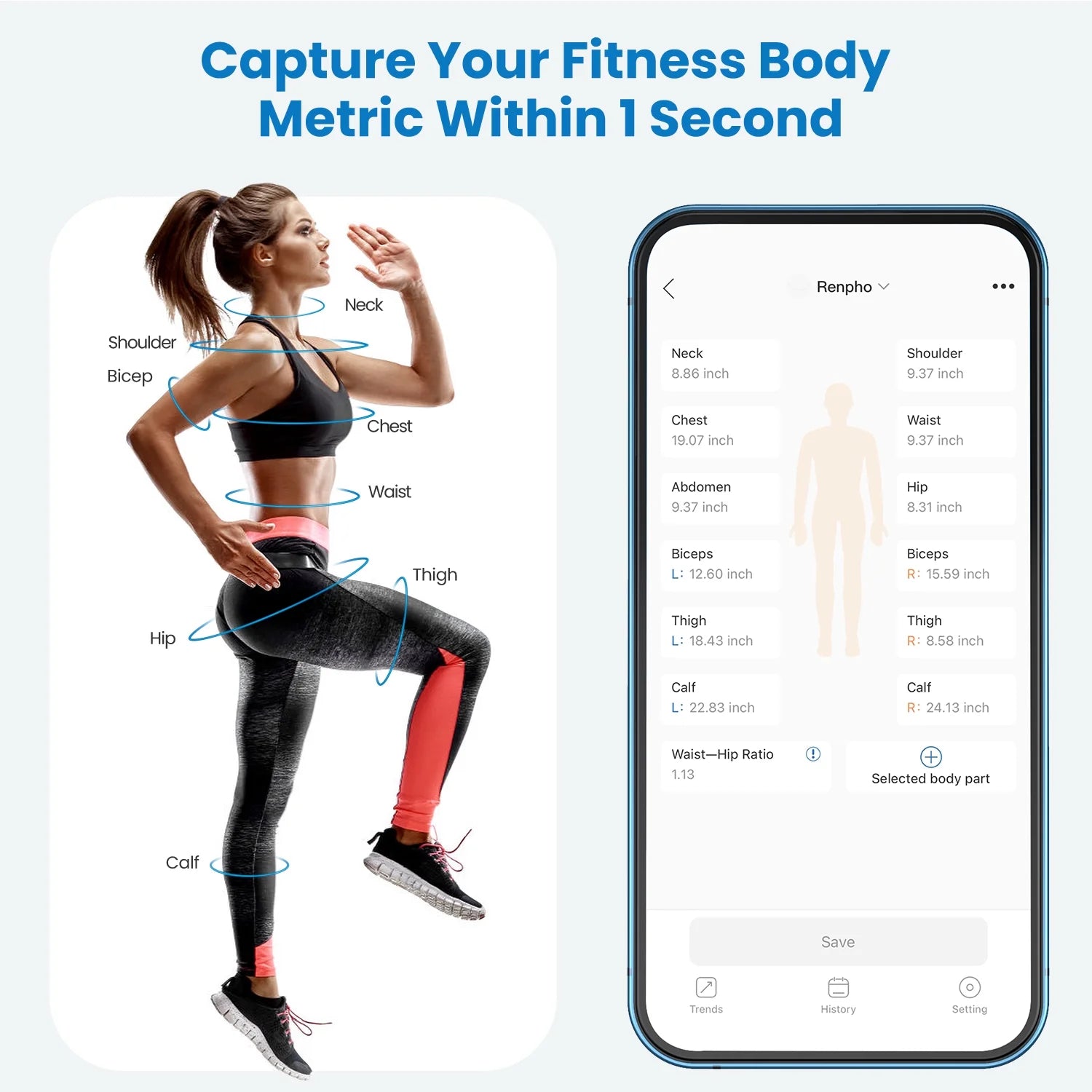 Smart Tape Measure with App, Bluetooth Body Measuring Tape for Body Circumference Monitoring, Mother-To-Be, Bodybuilder