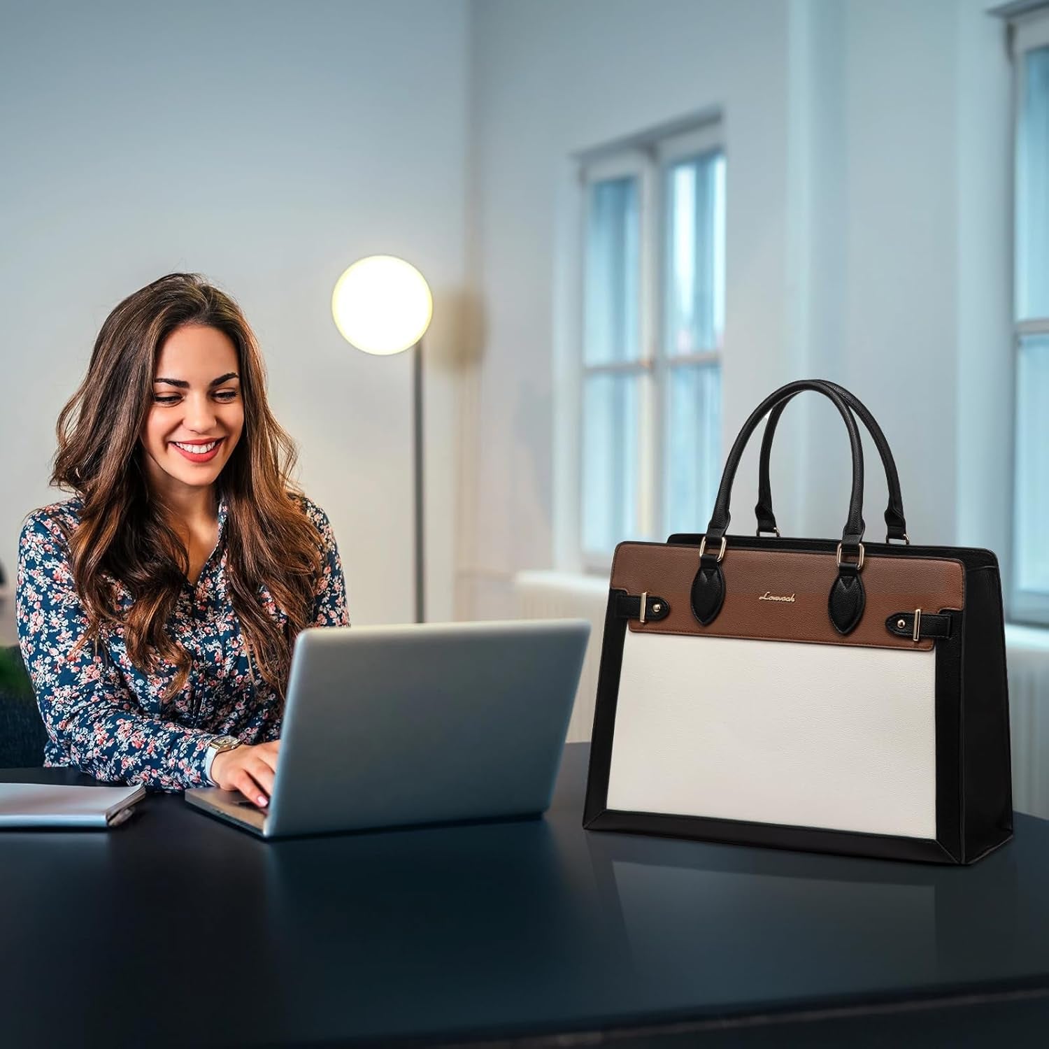 Laptop Bag for Women 17 Inch Work Tote, Business Computer Briefcase, PU Leather