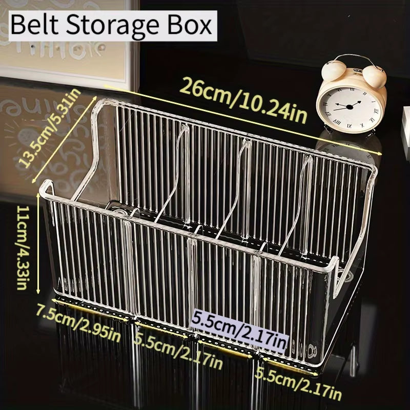 Belt Storage Box; Home Use; Divided Tie Organizer; Desktop Transparent Men'S Belt Storage Box.