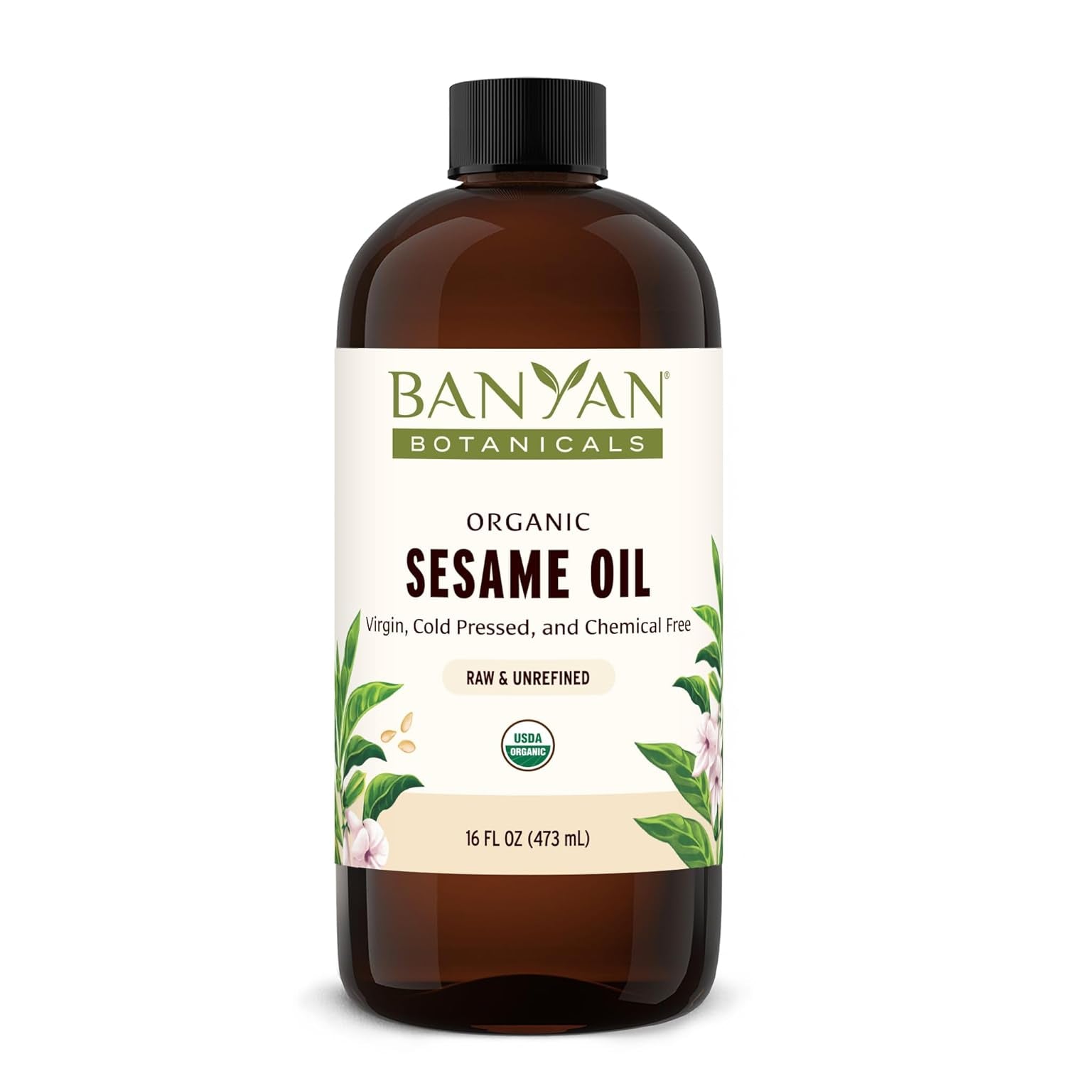 Sesame Oil – Organic & Unrefined Ayurvedic Oil for Skin, Hair, Oil Pulling & More – Multiple Sizes – 16Oz. – Non GMO Sustainably Sourced Vegan