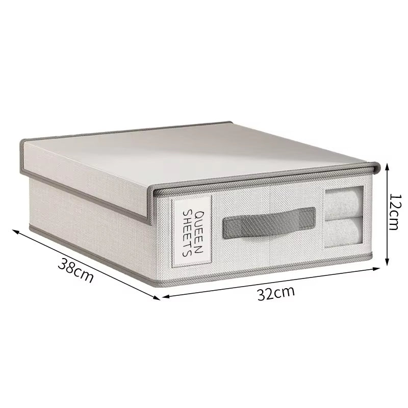 Sheet Storage Box Organizer Thickened Fabric Folding Window Zipper Blanket Organizer Wardrobe Bed Clothes Storage with Lid