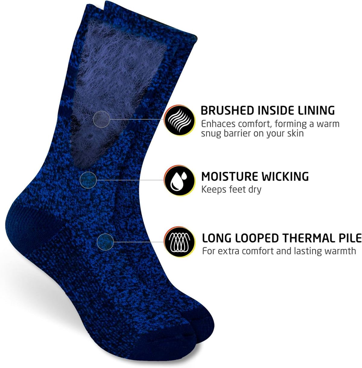 Thermal Socks for Men - Extreme Cold Weather, 2 Pack Thick Warm Socks, Winter Insulated, Size 6-12.5