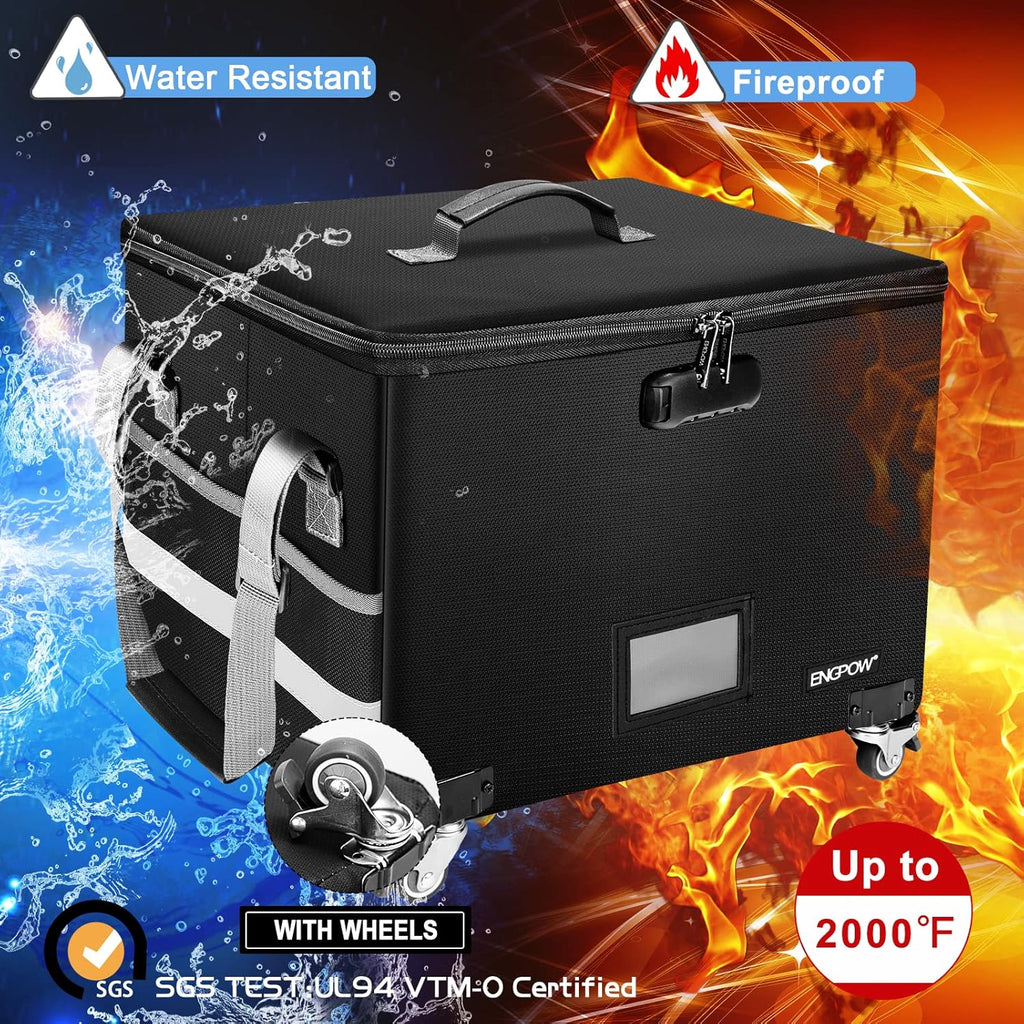 File Box with Wheels, Fireproof Document Box with Lock,Collapsib