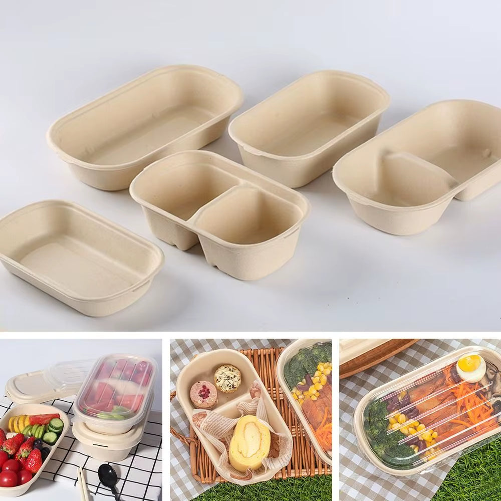 500Ml/700Ml/850Ml/1000Ml Paper Light Food Box ECO Friendly Fitness Disposable Packing Degradable Salad Takeout Divided Lunch Box