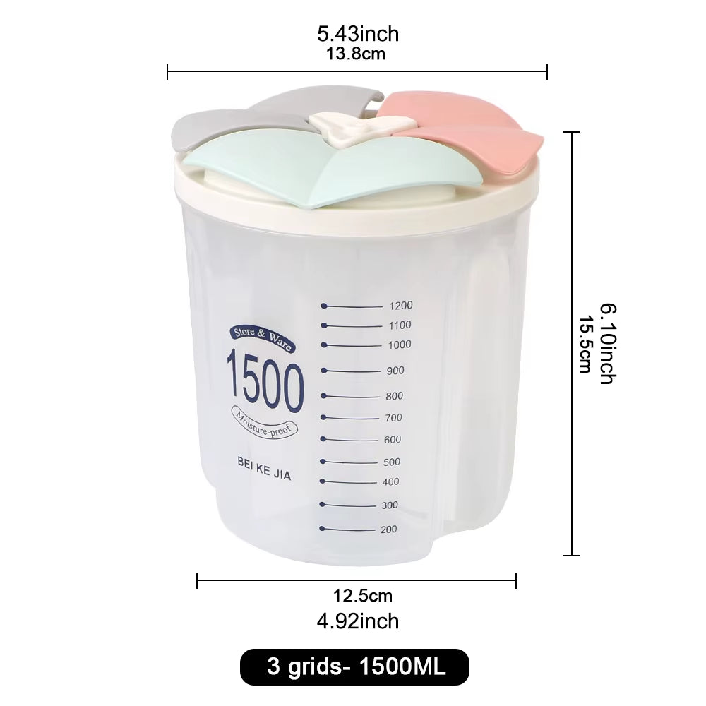 Compartment Plastic Sealed Multifunction Rotating Dry Food Rice Container Kitchen Food Storage Tank Transparent Storage Box