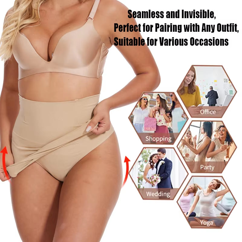 Women Sexy Built-In Thong Dress Half Slip Shapewear High Waist Seamless Butt Lifter Knee Length Body Shaper Anti-Slip Skirt
