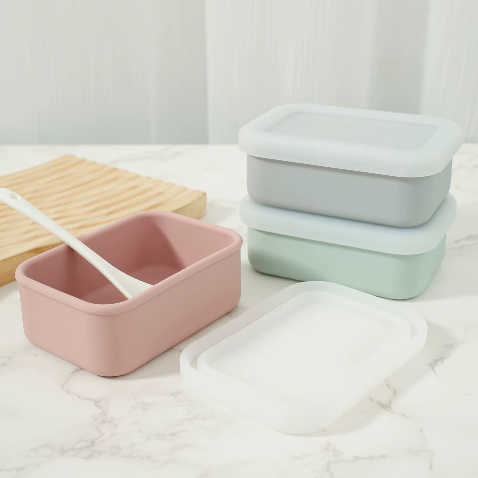 3Pcs Kids Silicone Food Storage Containers Leakproof Silicone Lunch Box Bento Box BPA Free Kitchen Pantry Dishwasher Safe