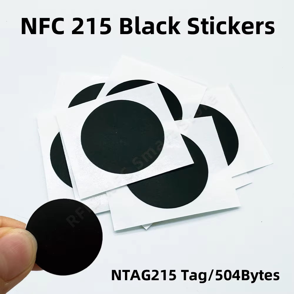 NFC 215 Black Tag 13.56Mhz ISO14443A 504 Bytes Black Sticker Ntag 215 NFC Sticker for All NFC Phones RFID Adhesive Label