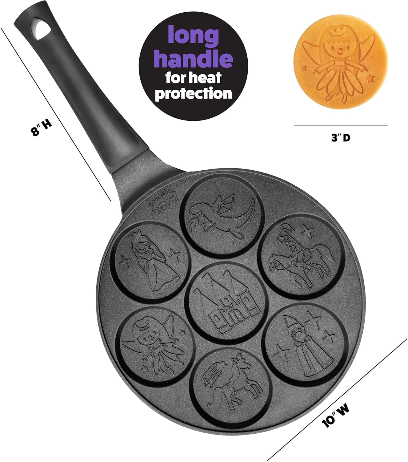 Fantasy Friends Mini Pancake Pan - Nonstick Griddle for Breakfast Magic, Featuring a Princess Castle & More, 7 Unique Flapjacks