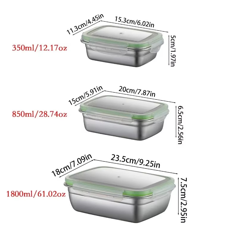 High Quality 304 Stainless Steel Food Storage Container Set, Stackable Lunch Box, Transparent Lid, Home Kitchen, School Office