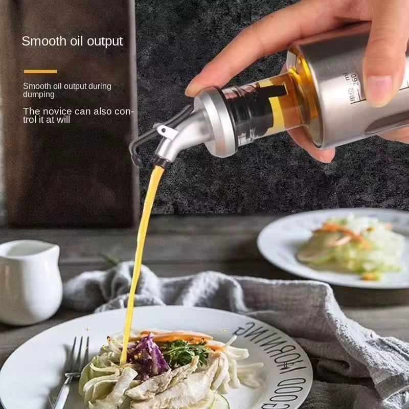 Glass Oil Bottle Olive Oil Dispenser Automatic Switch with Scale Sauce Seasoning Container Kitchen Outdoor Barbecue Supplies