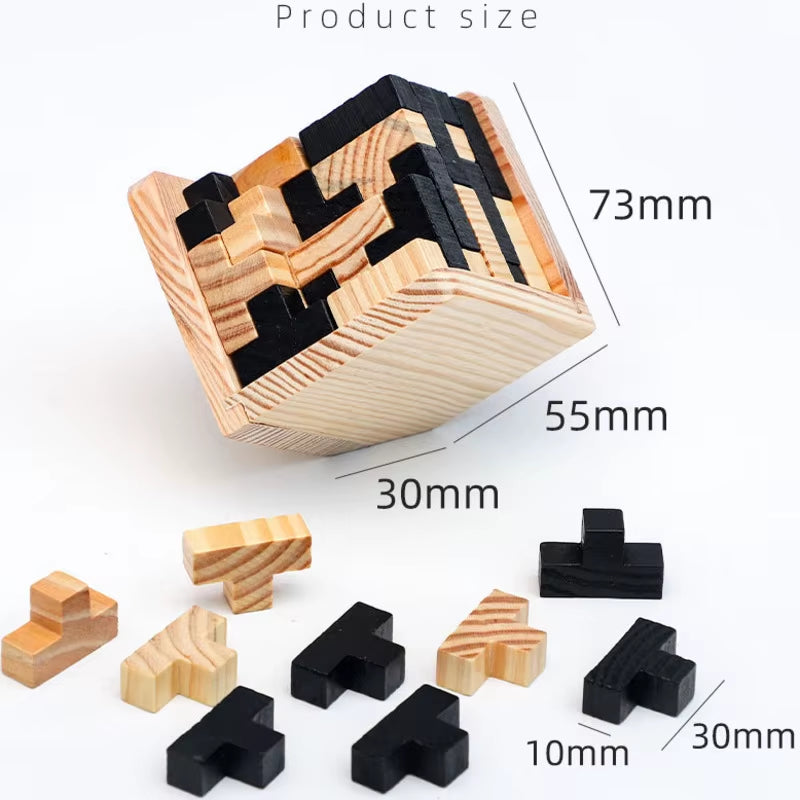Creative 3D Wooden Cube Puzzle Ming Luban Interlocking Educational Toys for Children Kids Brain Teaser Early Learning Toy Gift