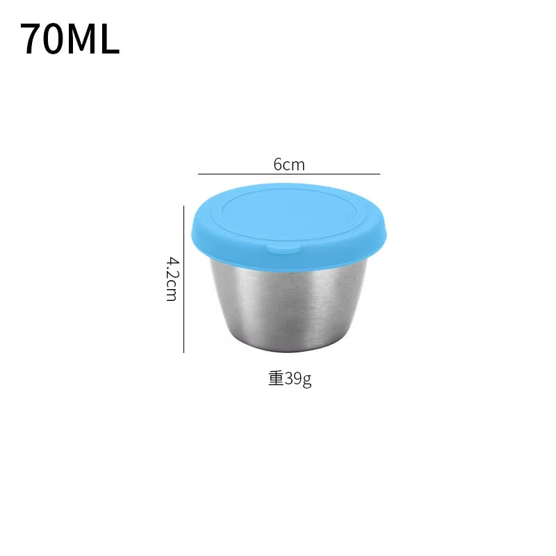 40/50/70ML Sealed Silicone Lid Sauce Cup Stainless Steel Small Seasoning Bowl Salad Tomato Dipping Saucer Box Kitchen Tableware