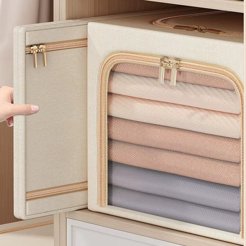 Large Capacity Clothes Storage Box Wardrobe Organizer Folding Clothing Organizer with Metal Frame Closet Jeans Storage Box