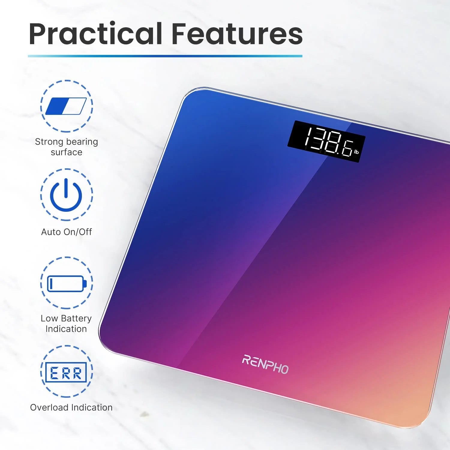 Highly Accurate Digital Body Weight Scale, Digital Bathroom Scale with Lighted LED Display, 400 Lb, Gradient