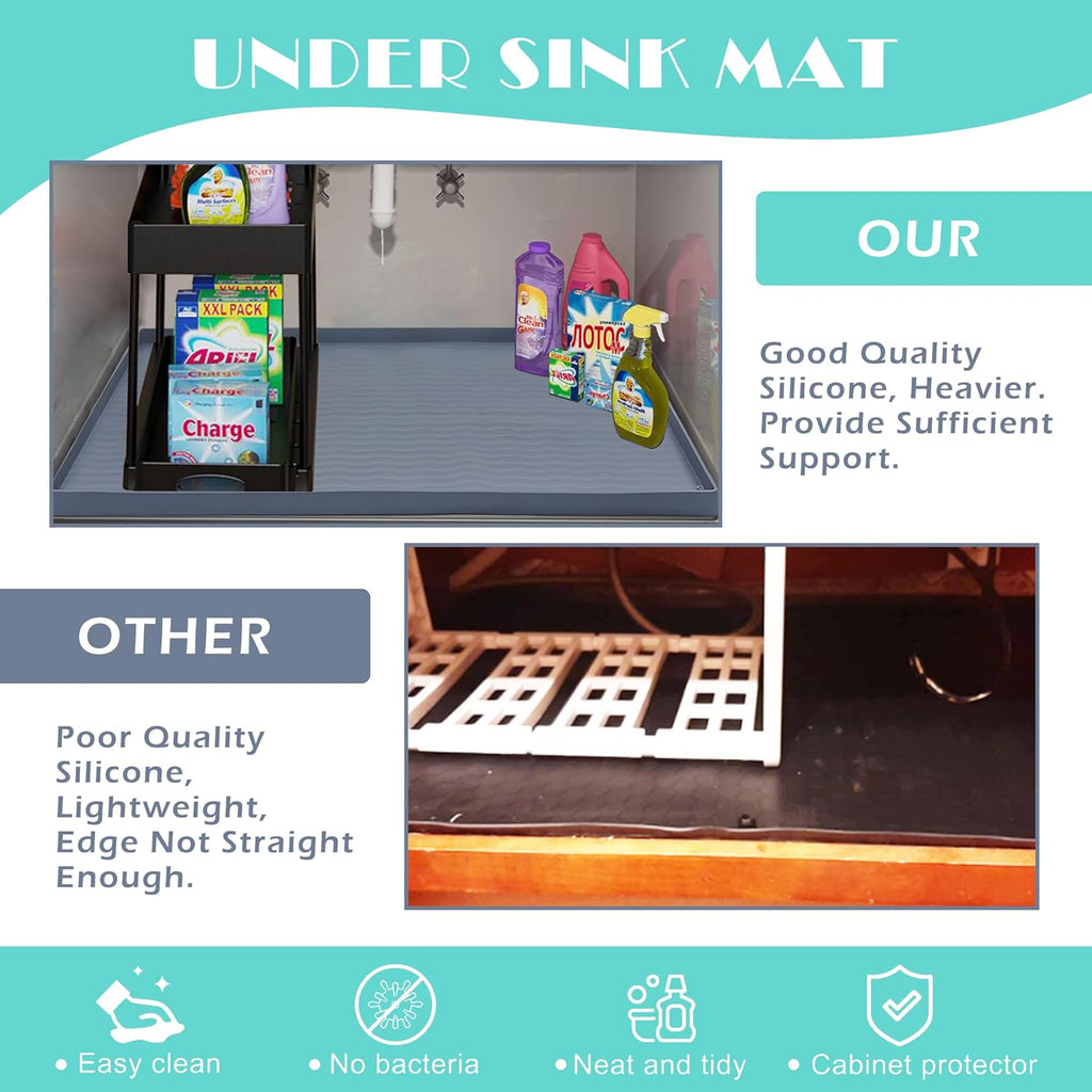 Waterproof Silicone under Sink Mat 55 W X 78 L Cm Shelf Liner for Kitchen and Bathroom, Cabinet and Counter Protector, Storage & Organizers, Litter Mat (Dark Grey)