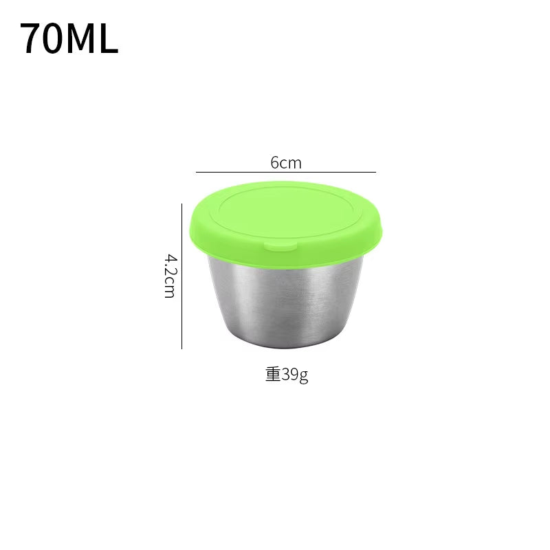 40/50/70ML Sealed Silicone Lid Sauce Cup Stainless Steel Small Seasoning Bowl Salad Tomato Dipping Saucer Box Kitchen Tableware