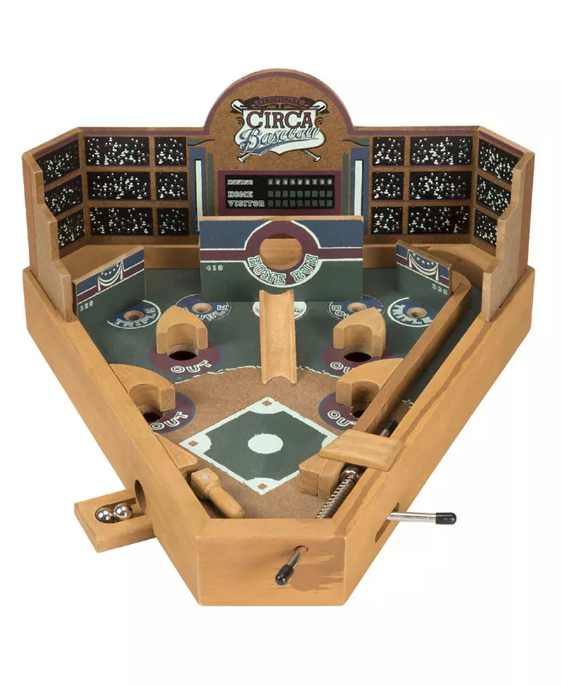 Hey Play Baseball Pinball Tabletop Skill Game - Classic Miniature Wooden Retro Sports Arcade Desktop Toy for Adult Collectors and Children