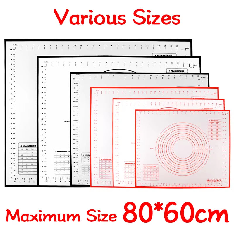 Oversize 80/70/60Cm Silicone Baking Mat Rolling Kneading Pad Pastry Tools Crepes Pizza Dough Non-Stick Silicone Mat for Kitchen