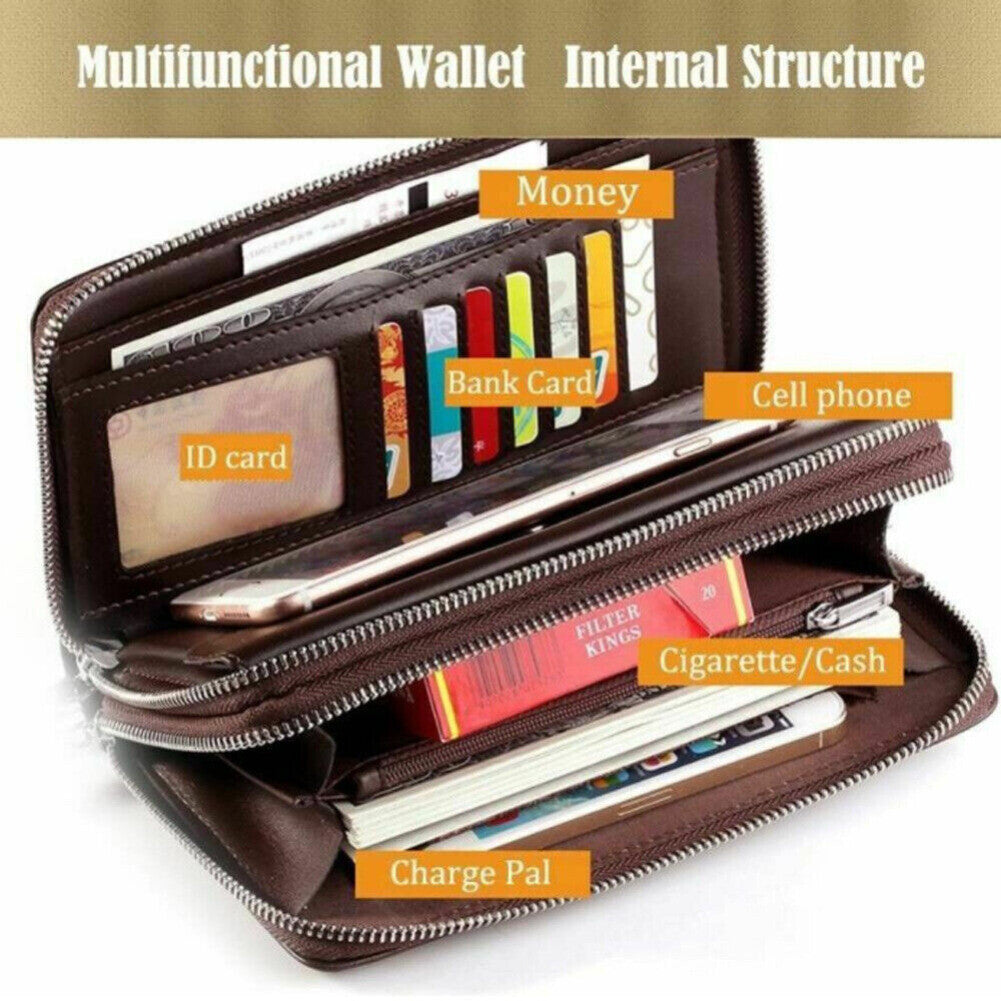 Men'S Leather Wallet Business Clutch Handbag Wallet Purse Mobile Phone Bag USA