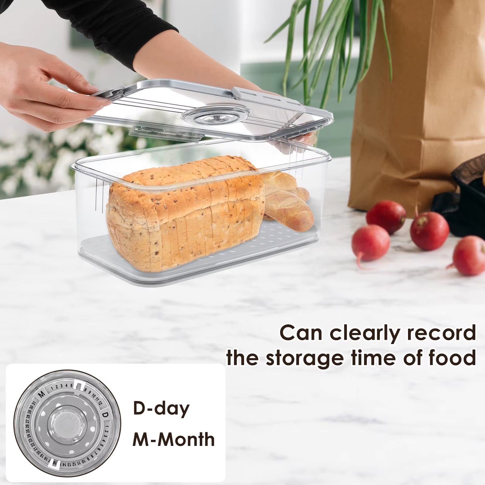 Bread Preservation Box Sealing Bread Toast Storage Container Kitchen Food Keep Fresh Organizer with Snap Time Recording