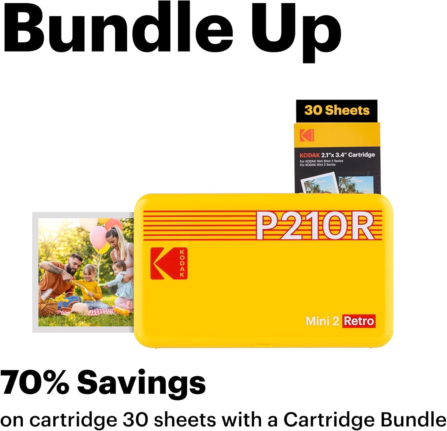 Mini 2 Retro 4PASS Portable Photo Printer, 2.1X3.4 Inches, 38 Sheets Bundle, White