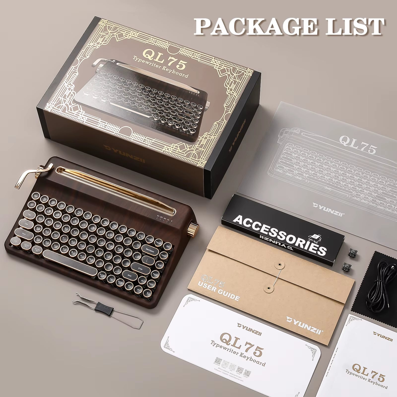 QL75 Wood QMK/VIA Mechanical Keyboard, Retro Style RGB Wireless Mechanical Keyboard, Mac/Win Customizable, Gift Box Pack