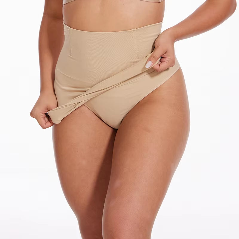 Women Sexy Built-In Thong Dress Half Slip Shapewear High Waist Seamless Butt Lifter Knee Length Body Shaper Anti-Slip Skirt