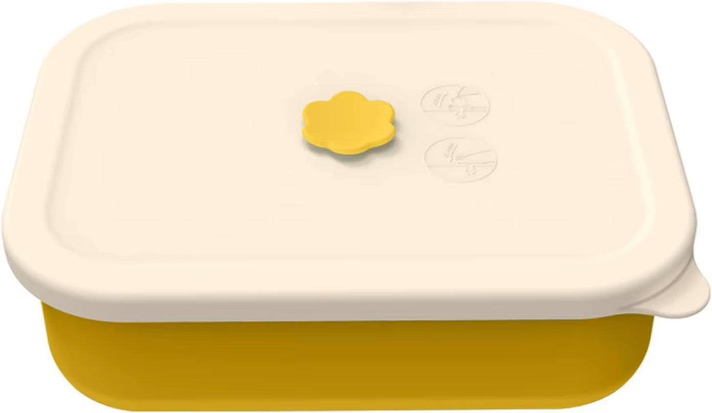 Silicone Leak-Resistant Bento Lunch Box, Reusable Bpa-Free Meal Prep Container with 4 Compartments Microwave Dishwasher and Safe