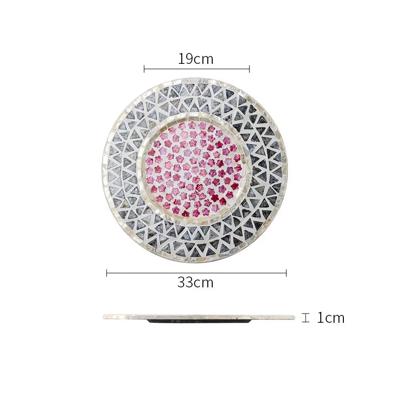 Natural Shell Wood Plates Set Golden Beads Decorative Glass Steak Pasta Plate Serving Tray Dinner Decoration Kitchen Tableware