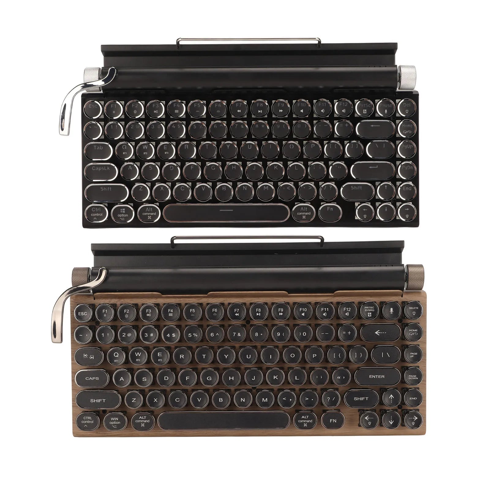 Typewriter Keyboard 83 Keys Vintage Wireless Mechanical Keyboard with Metal round Blue Switch Mechanical Keyboard