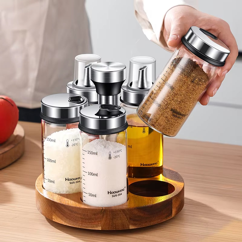 Rotating Seasoning Bottle Set, Kitchen Storage Bottle, Spice Jar Rack, Olive Oil Bottle Set, Pepper Bottle Set, Salt Bottle Set