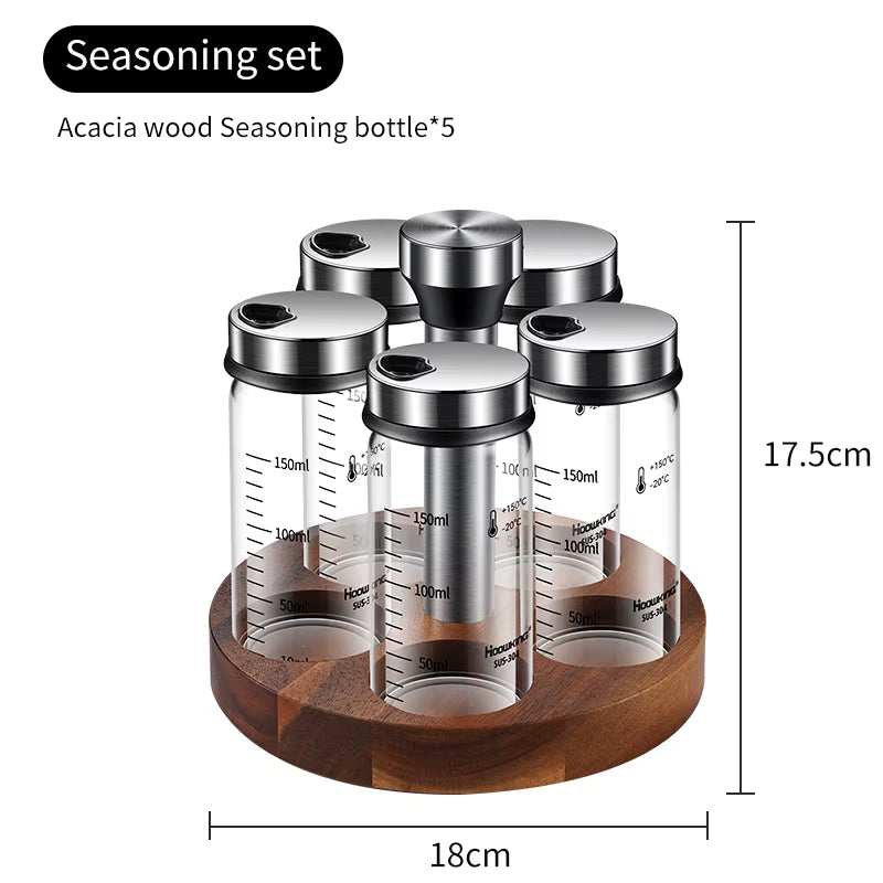 Rotating Seasoning Bottle Set, Kitchen Storage Bottle, Spice Jar Rack, Olive Oil Bottle Set, Pepper Bottle Set, Salt Bottle Set